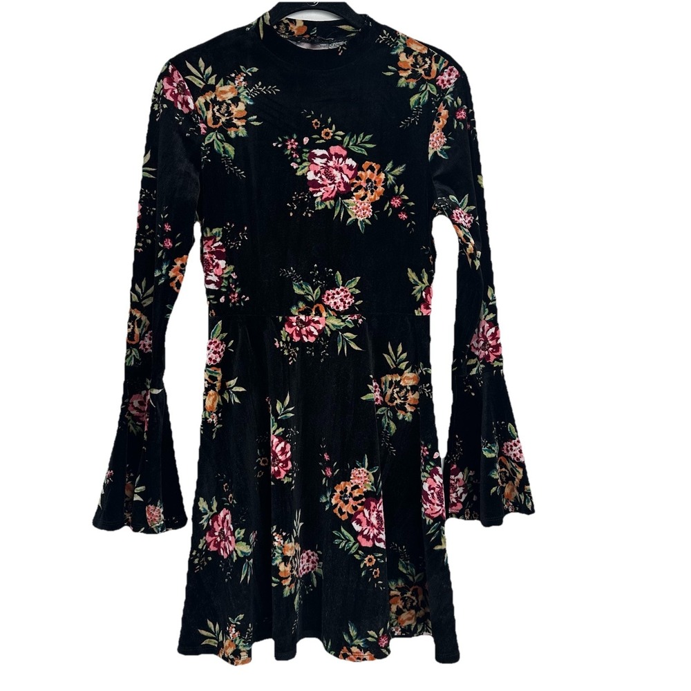 As U Wish Velvet Dress Size XS Black Floral‎ Witchy Whimsygoth Dark Romantic